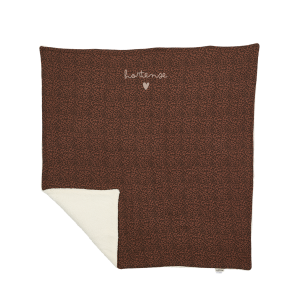 couverture pilou gaze de coton léopard marron personnalisable