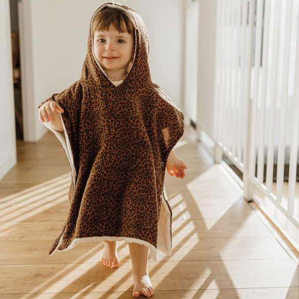 poncho gaze de coton léopard marron personnalisable