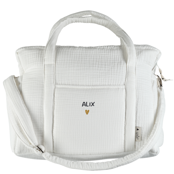 sac à langer en gaze de coton ecru personnalisé