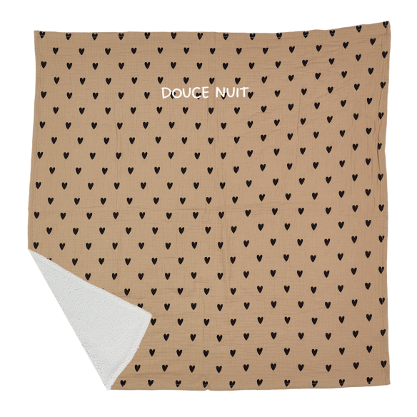 couverture pilou coeurs beige personnalisable