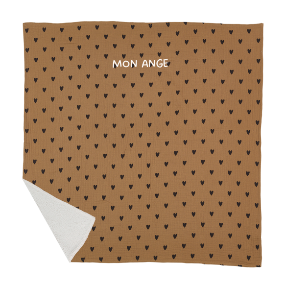 couverture pilou coeurs caramel personnalisable