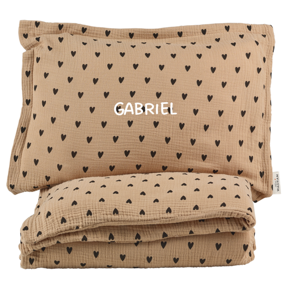 parure de lit gaze coeurs beige