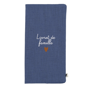 Protège livret de famille lin bleu jean