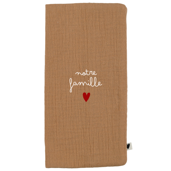 Protège livret de famille en gaze de coton camel