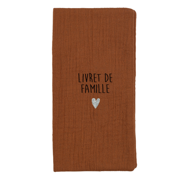 Protège livret de famille en gaze de coton caramel