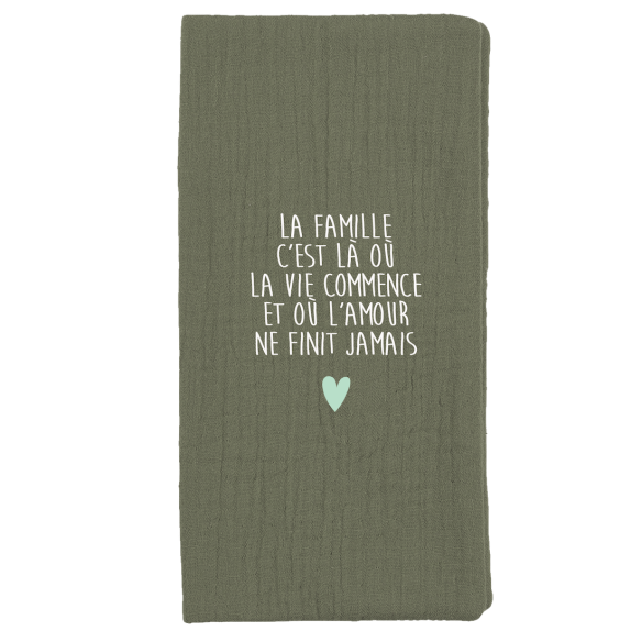 Protège livret de famille en gaze de coton vert