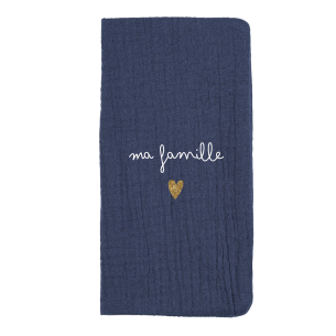 Protège livret de famille en gaze de coton bleu jean