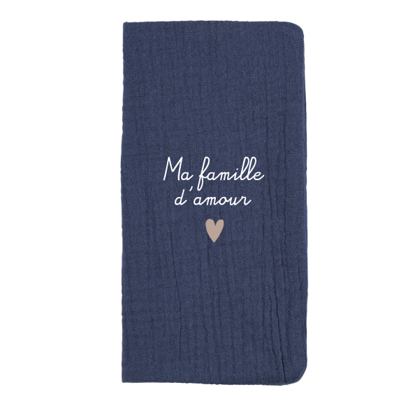Protège livret de famille en gaze de coton bleu jean