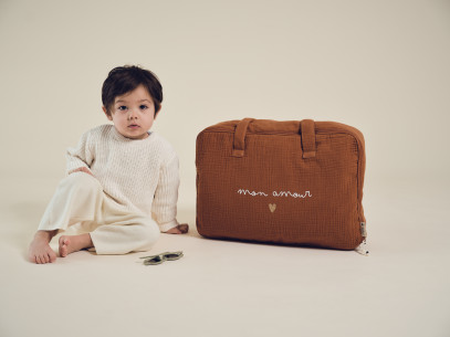 mini valise en gaze de coton caramel - sac week end