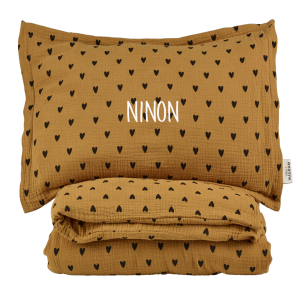 parure de lit gaze coeurs camel