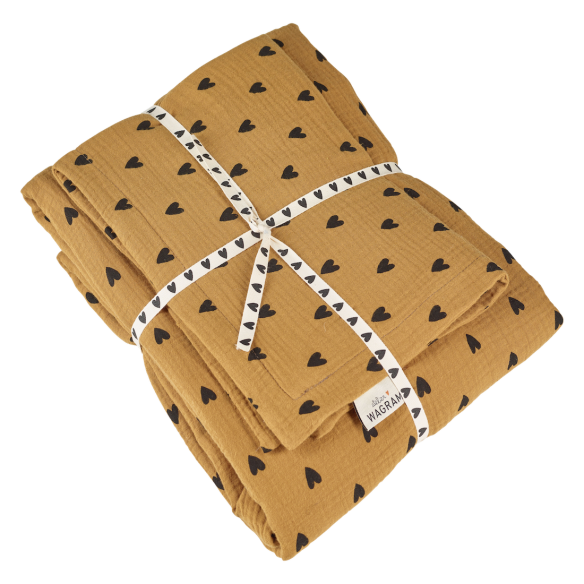 parure de lit gaze coeurs camel