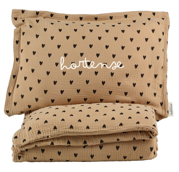 parure de lit gaze coeurs beige