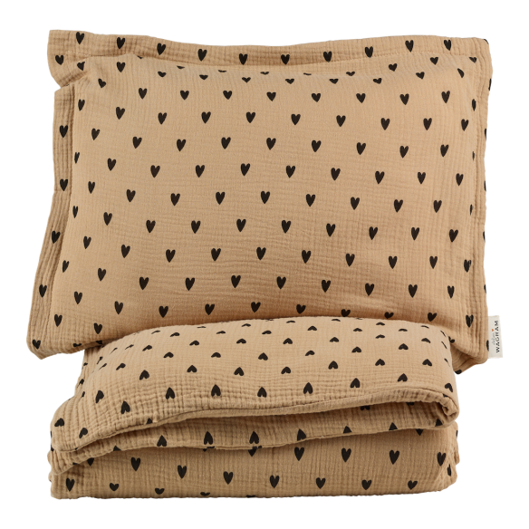 parure de lit gaze coeurs beige