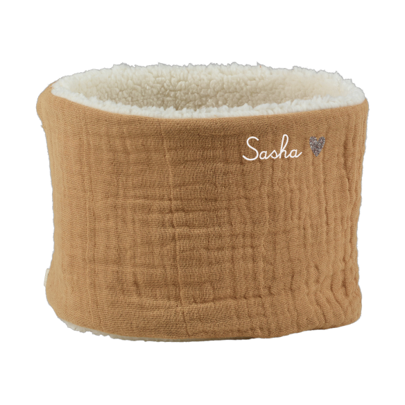 snood bébé enfant gaze camel moumoute