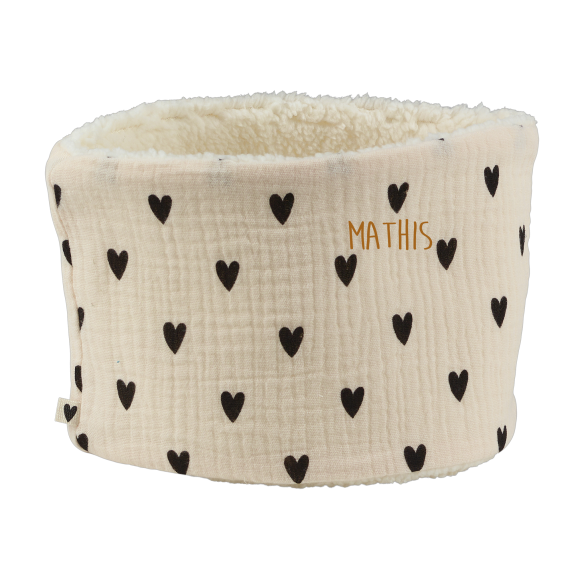 snood bébé enfant gaze coeurs ecru moumoute