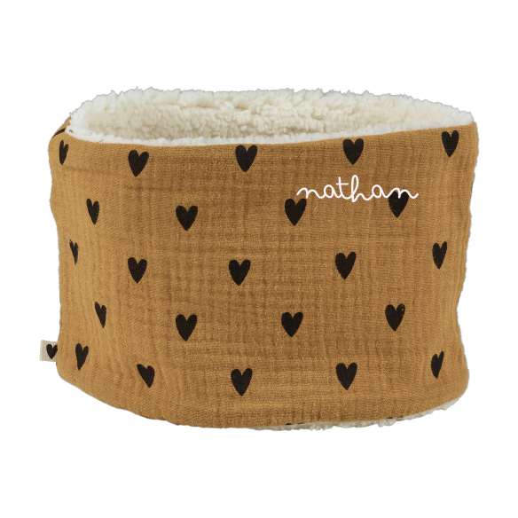 snood bébé enfant gaze coeurs camel moumoute