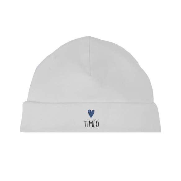 bonnet de naissance personnalisé en coton blanc