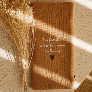 Protège livret de famille en gaze de coton camel