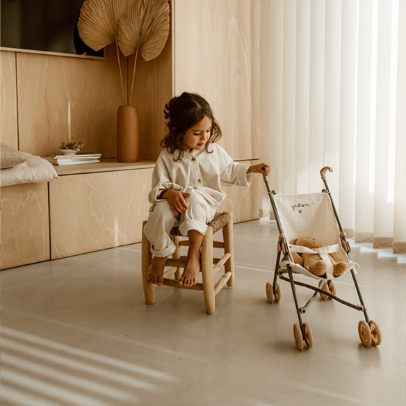 Poussette en gaze de coton écru personnalisable