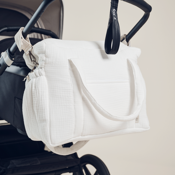 sac à langer en gaze de coton ecru personnalisé