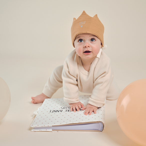 couronne gaze de coton camel à personnaliser - cadeau anniversaire