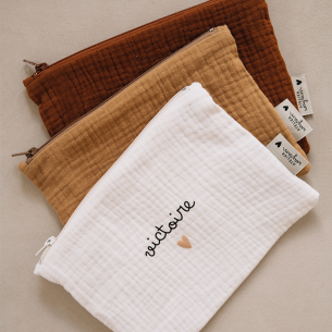 trousse plate en gaze de coton ecru