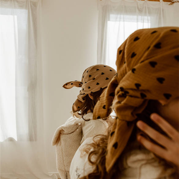 foulard gaze de coton coeur camel