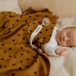 lange bébé coeurs camel gaze de coton