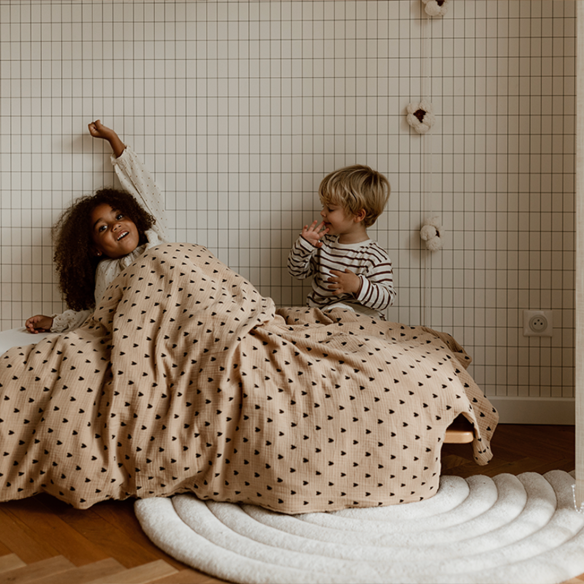 parure de lit gaze coeurs beige