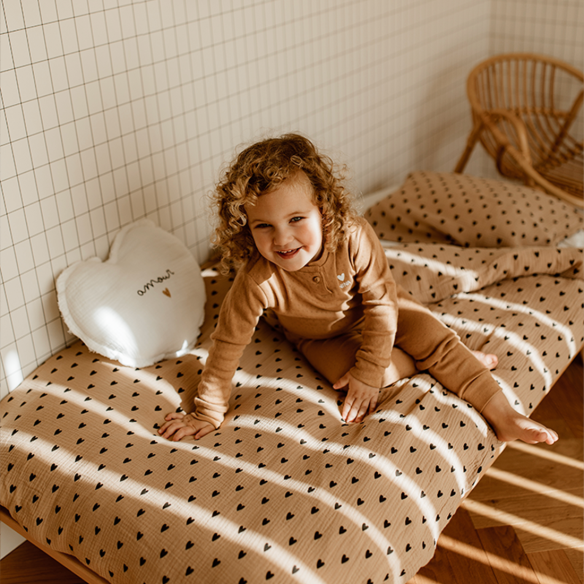 parure de lit gaze coeurs beige