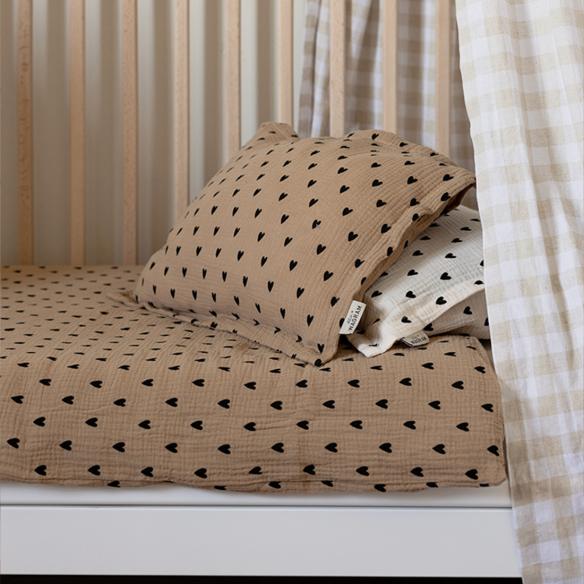 parure de lit gaze coeurs beige