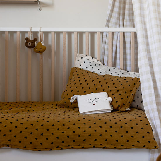 parure de lit gaze coeurs camel