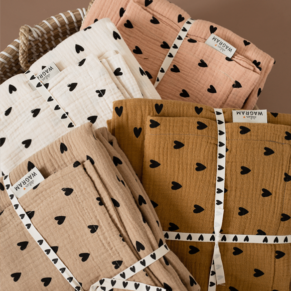 parure de lit gaze coeurs camel