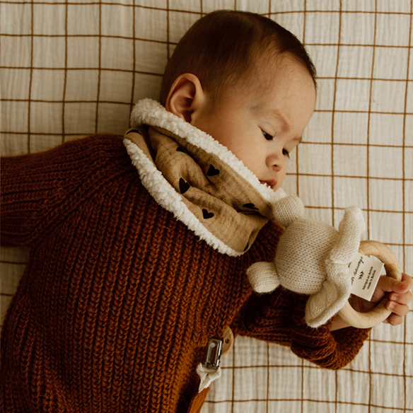 snood bébé enfant gaze camel moumoute