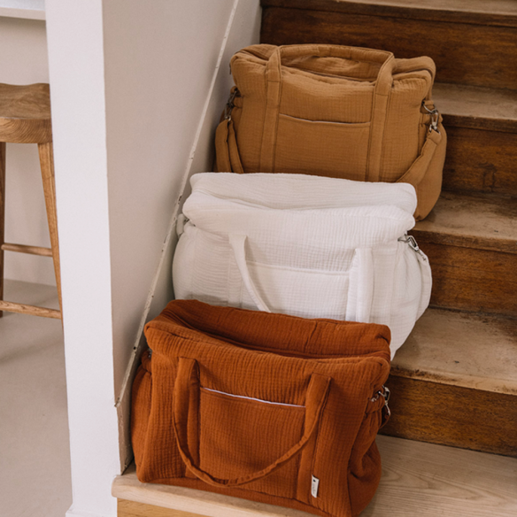 sac à langer en gaze de coton ecru personnalisé