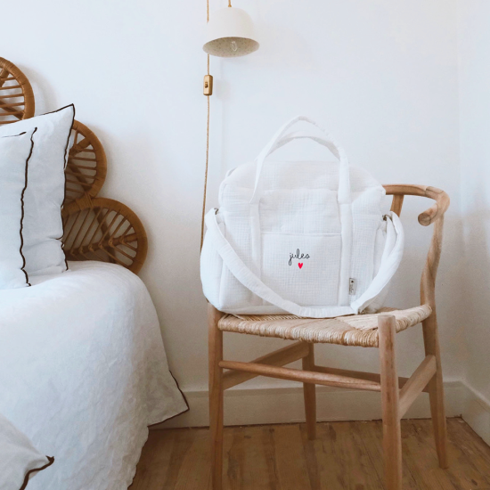 sac à langer en gaze de coton ecru personnalisé