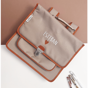 petit cartable taupe personnalisable